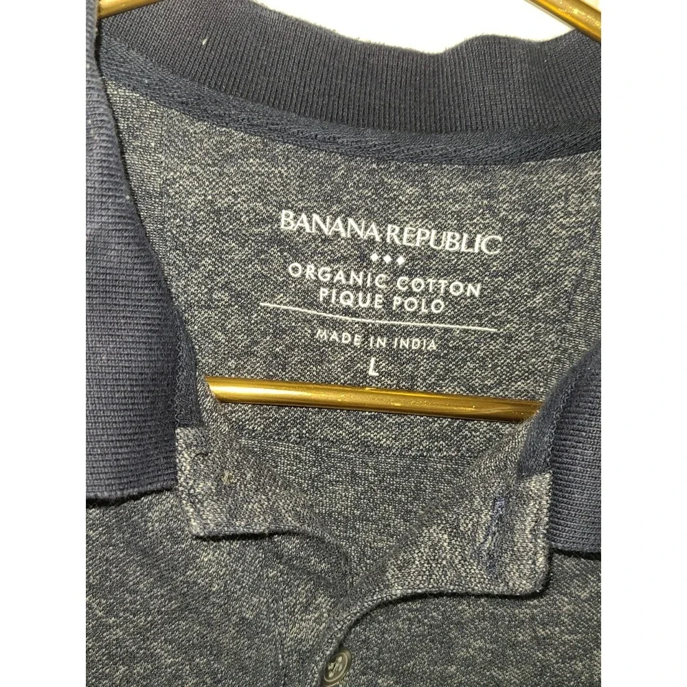Banana Republic Organic Cotton Pique Polo Mens Size Large Blue Short Sleeves